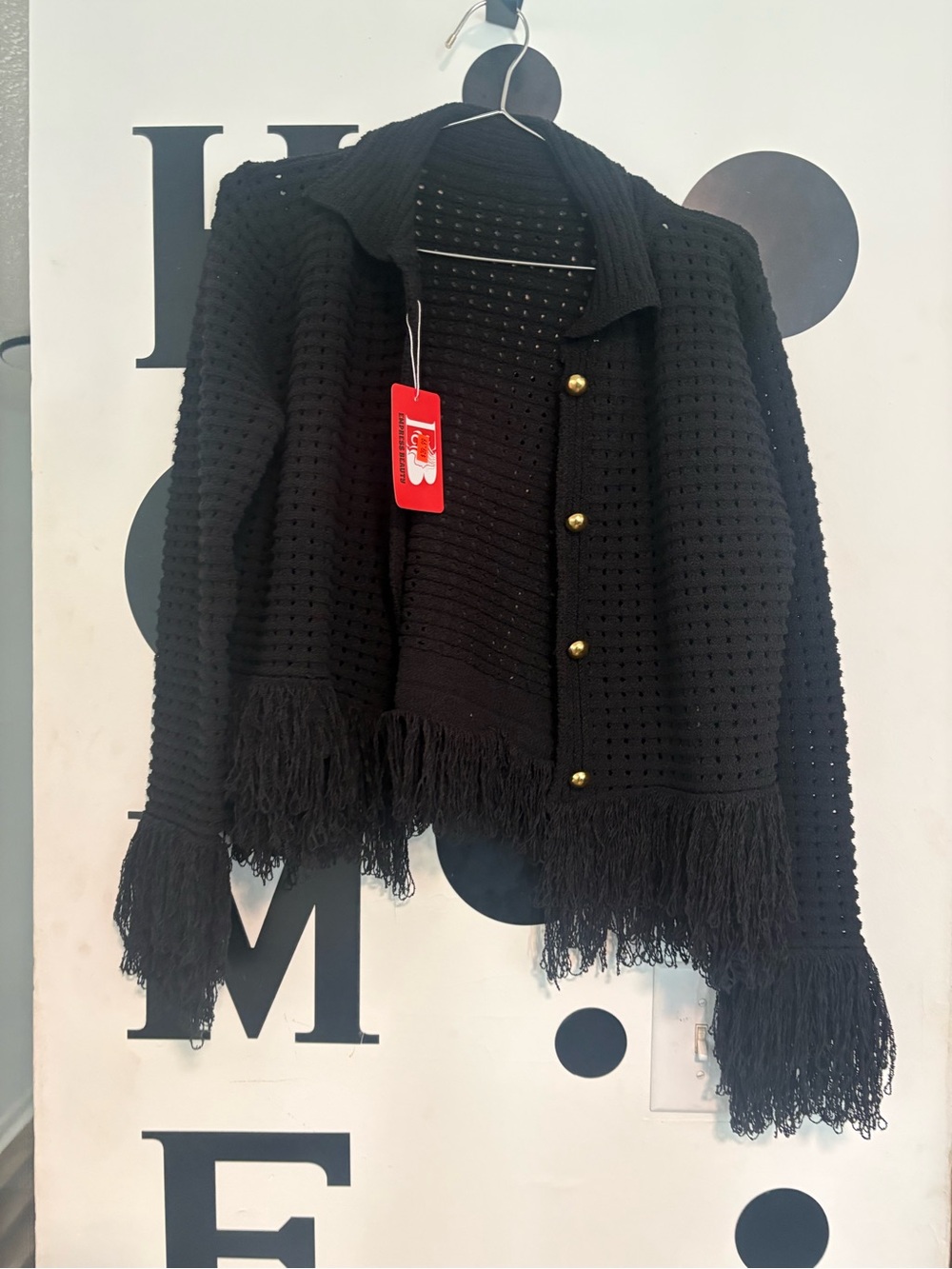 Black Fringe Knit Jacket - Unbranded